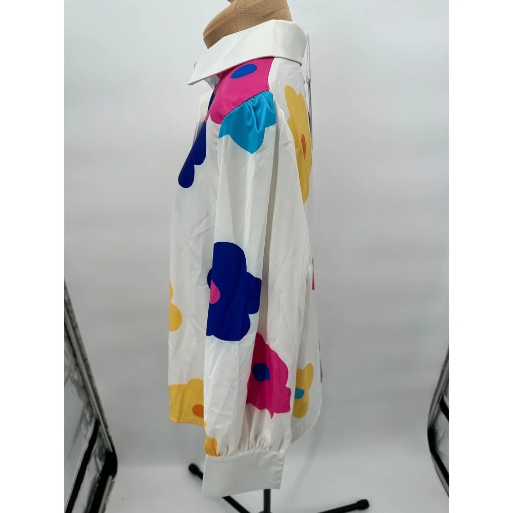 Floral Print‎ Long Sleeve Button Down Shirt Colorful Flowers Funky - Picture 4 of 10